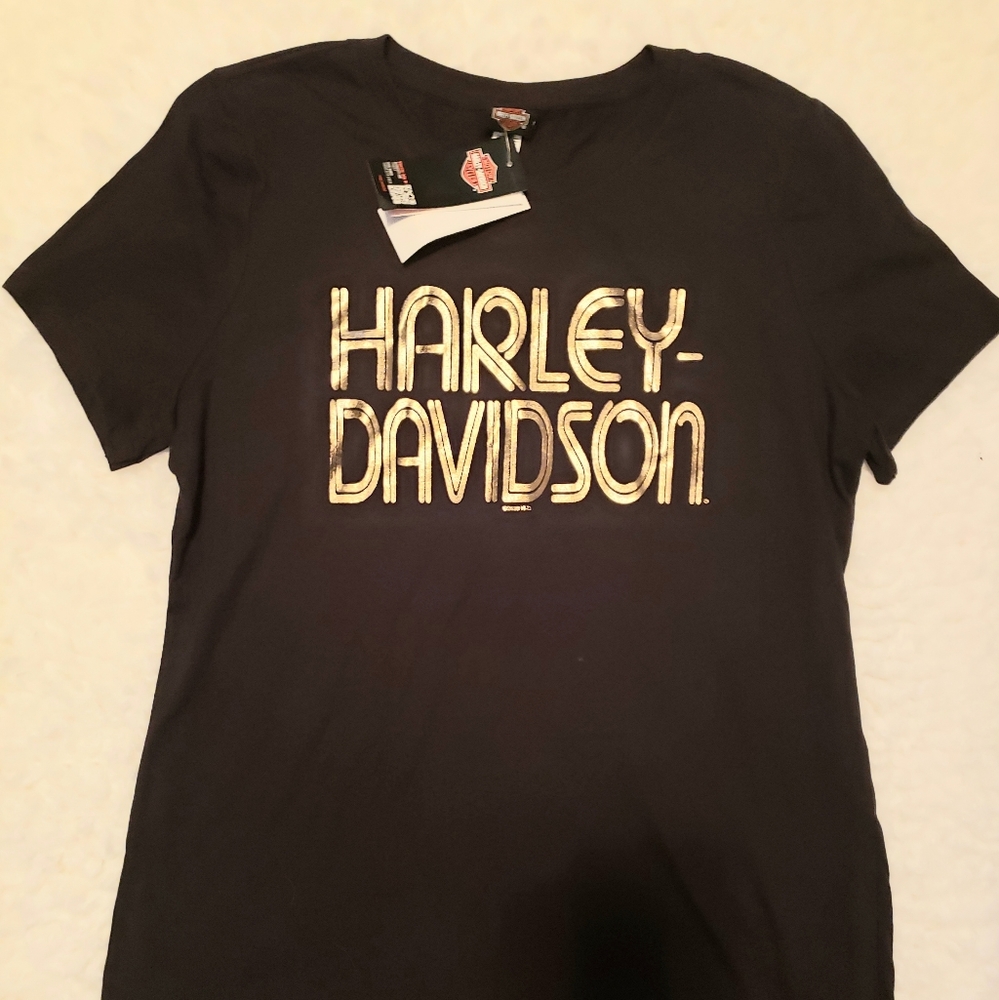 Harley shirt with gold letters